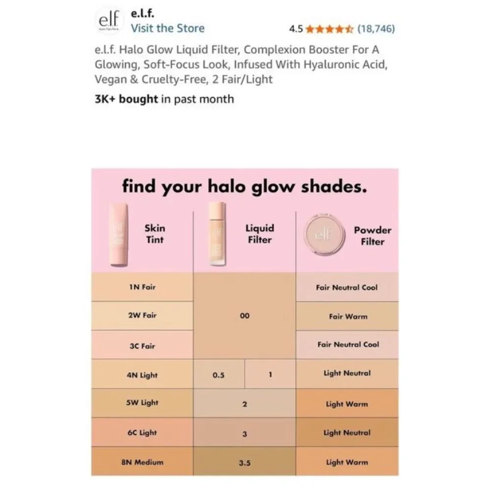 *New* Elf halo glow liquid filter glow booster in #2 Fair/light